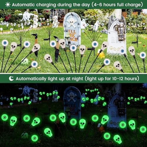 vignuto Halloween Decorations Outdoor, Scary Eyeball Lights,4PACKS 32LED,IP65 Waterproof,Halloween Decor for Garden/Yard/Patio/Lawn/Pathway(Green) - Image 5