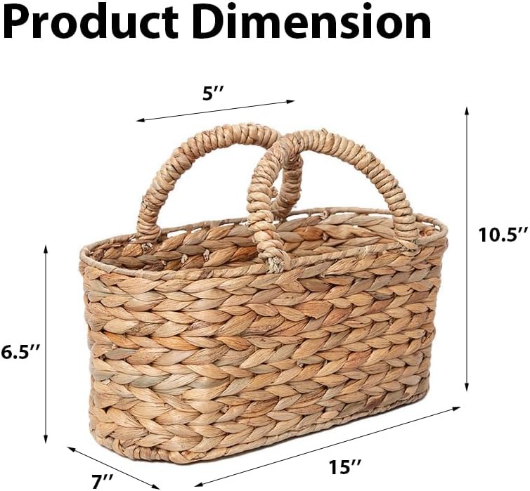 Wicker Storage Basket with Handle Hand-Woven Natural Water Hyacinth Rattan Picnic Caddy Utensil Caddy Countertop Cutlery Holder Silverware Holder Baskets Bags Container for Indoor Outdoor - Image 3