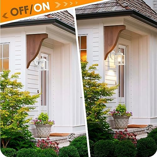 MATAMEYE Outdoor Wall Lantern, Exterior White Waterproof Wall Sconce Lighting Fixtures, Front Door Wall Lights with Clear Beveled Glass Shade, 2 Pack - Image 5