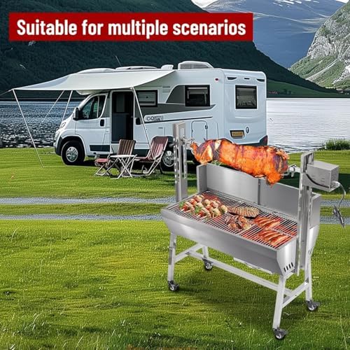 Rotisserie Grill With Wind Screen, Stainless Steel Charcoal Spit, Electric Pig Rotisserie Machine, 132LBS/60KG BBQ Grill for Pig Roasting, Camping & Backyard Use - Image 7