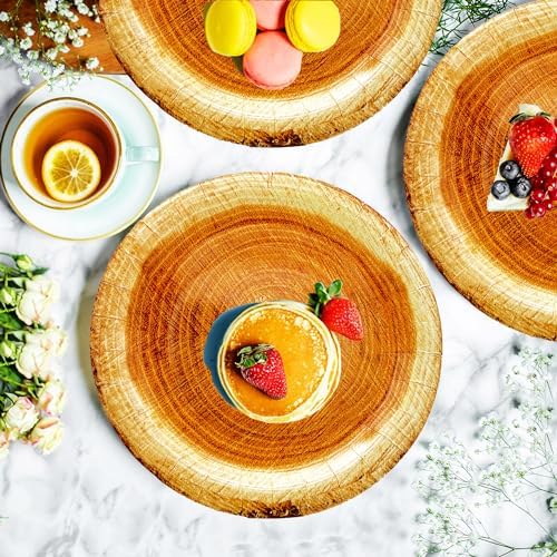 40Pcs Wood Grain Party Supplies,Rustic Wood Slice Paper Plates 7"Wood Grain Paper Plates Wood Slice Dessert Plates Cut Timber Theme Camp Fire Camping Woodland Animal Lumberjack Birthday Party Decor - Image 2
