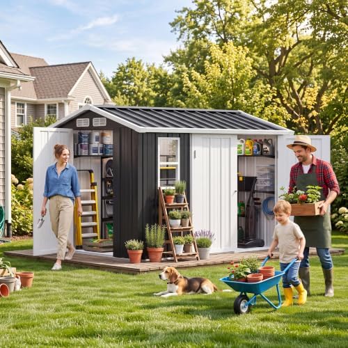 DWVO 7x5ft Outdoor Storage Shed with Window & 3 Lockable Doors - Image 2