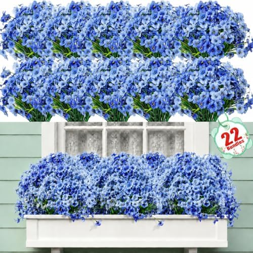 Powbrace 22 Pack Artificial Flowers for Outdoor Indoor Fake Plants(Blue) by PowbraceArtificialFlowers