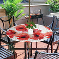 Fitted Round Tablecloth with Umbrella Hole and Zipper Red Flowers Outdoor Elastic Table Cloth 45"-56" Oil-Proof Waterproof Floral Patio Table Cover for Picnic Party by GzLeyigouHomeKitchen