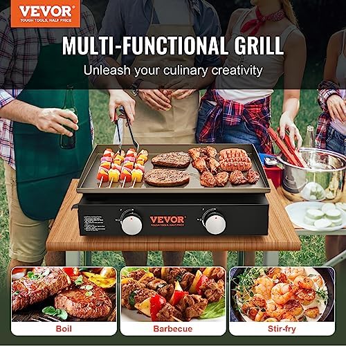 VEVOR Commercial Griddle, 22.4" Heavy Duty Manual Flat Top Griddle, Countertop Gas Grill with Non-Stick Cooking Plate, Countertop Gas Griddles, H-Shaped Burner Restaurant Portable Grill, 13,000 BTU - Image 2