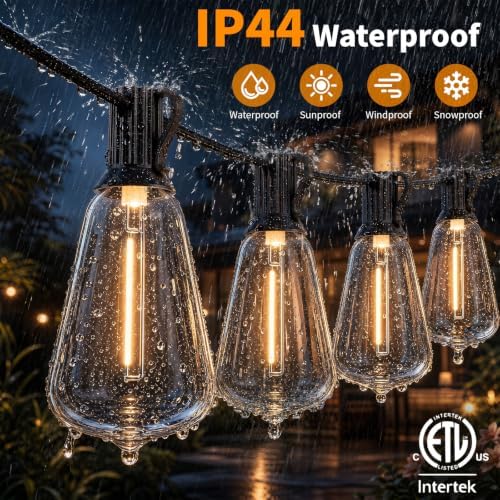 Hotsonic Remote Control Outdoor String Lights Waterproof, 50FT LED Outside Lights with Shatterproof Bulbs, Dimmable Hanging Lights 3 Modes for Patio Porch Garden Pergola Yard House Bistro Party Decors - Image 3