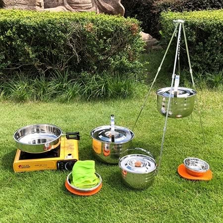 CAMPINGMOON Camping Cookware Set Stainless Steel Outdoor Nesting Cooking Mess Kit Pots Pans Bowls with Storage Carrying Tote Bag - Image 7