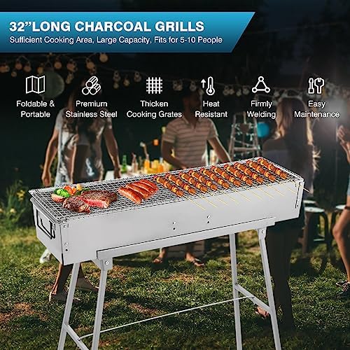 IRONWALLS Portable Charcoal Grills Outdoor with Stand 32"(L) x8"(W) x32"(H) - Image 2