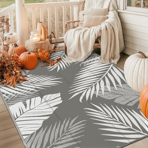GENIMO Outdoor Rug, Waterproof Plastic Rugs for Patio, 5'x8' Grey White - Image 5