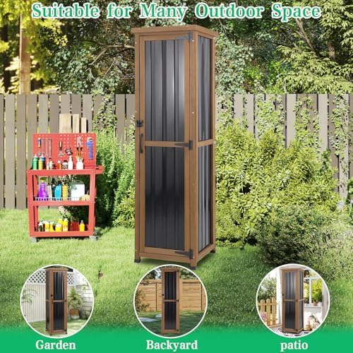 Tall Outdoor Storage Cabinet, Weatherproof Wooden Garden Potting Bench with Metal Top & Adjustable Shelves, Outdoor Patio Cabinets Work Station for Balcony, Pool, Garage - Image 6