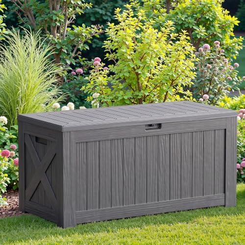 JUMMICO 120 Gallon Resin Deck Box, Large Outdoor Storage Box Waterproof - Image 7