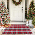 OJIA Christmas Front Door Mat Outdoor 27.5"x43" Red Green Plaid Porch Rug by OJIA