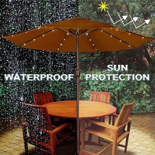 Blissun 9 ft Solar Umbrella 32 LED Lighted Patio Umbrella Table Market Umbrella with Tilt and Crank Outdoor Umbrella for Garden, Deck, Backyard, Pool and Beach, Brown - Image 5