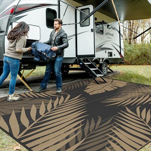 GENIMO Outdoor Rug, Waterproof Plastic Rugs for Patio, 10'x10' Black Brown by GENIMO