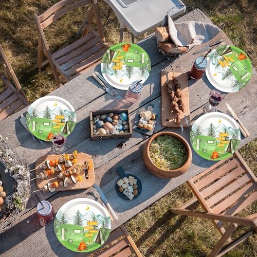 9" Camping Paper Plates Celebrate Party Tableware Round Disposable Dinner Paper Plates Set Camping Theme Party Paper Plates Festival Party Supplies(24 pcs) - Image 6