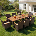 Devoko 9 PCS Acacia Wood Patio Dining Set, Brown Rattan by DEVOKO