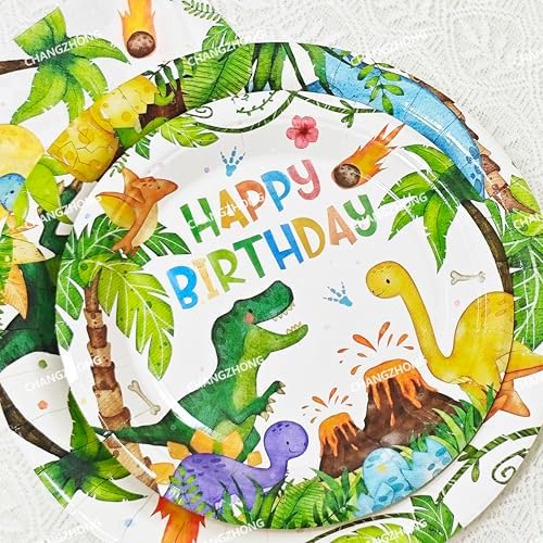 CHANGZHONG 80pcs Dinosaur Birthday Party Supplies,Plates And Napkins - Image 3