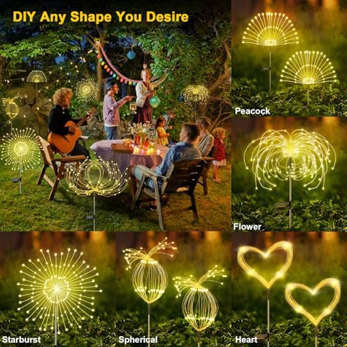 Solar Garden Lights Outdoor, 4 Pack 120 LED Twinkling Firework Lights Decorative with 2 Modes, Outdoor Waterproof Solar Starburst Light for Outside Yard Pathway Garden Decor, Warm White - Image 4