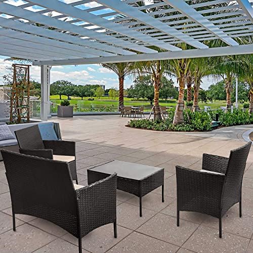 Homall 4 Pieces Outdoor Patio Furniture Sets Rattan Chair Wicker Set,Outdoor Indoor Use Backyard Porch Garden Poolside Balcony Furniture (Black and Beige) - Image 6