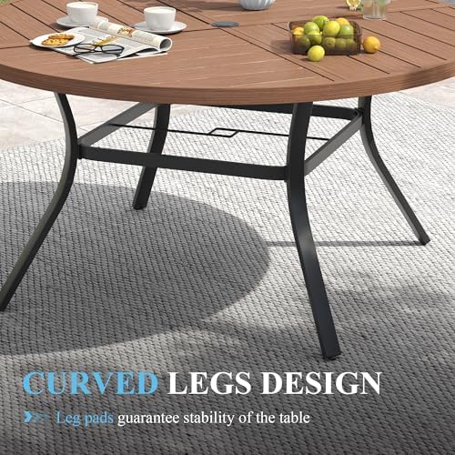 VICLLAX Patio Table and Chair Set of 10, All Weather Metal Round Outdoor Dining Furniture Set-59.9" Round Outdoor Table and Chairs, Walnut Wood Grain Tabletop - Image 6