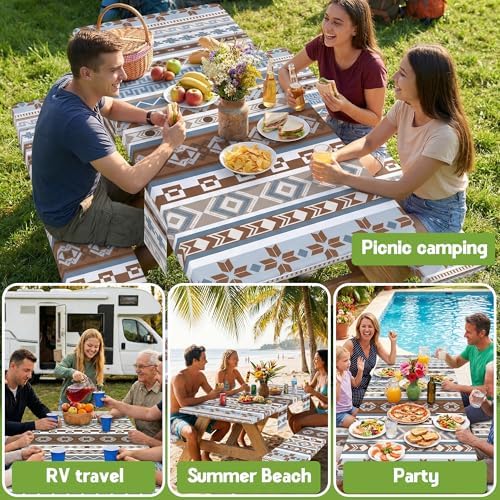 Fitted Picnic Table Cover with Bench Covers Fitted Rectangle Table Cloth Tablecloth Camping Gear Essentials Rv Accessories Road Trip Supplies Car Travel Must Have 8 Ft Foot Feet 96in Boho Bohemian - Image 6