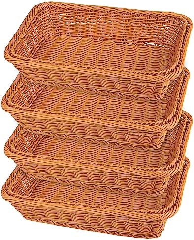 4 PCS 12 Inch Wicker Bread Basket, Woven Serving Basket, Tabletop Food Serving Basket for Restaurant, Bakery, Family Party, Hotel Serving, Fruits, Vegetables and Snacks, Brown, by GNIEMCKIN by GNIEMCKIN