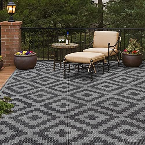 SAND MINE Waterproof Outdoor Rug 6x9 ft, Plastic Reversible Rug, Modern Area Rug, Large Floor Mat for Outdoors, RV, Patio, Backyard, Deck, Picnic, Beach, Camping, Black Grey Lattice - Image 5