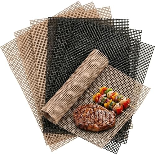 Kingrol 6 Pack Non-Stick BBQ Grill Mesh Mat, 15.75" x 13", Safe for Gas, Charcoal, Pellet & Smoker Grills by Kingrol