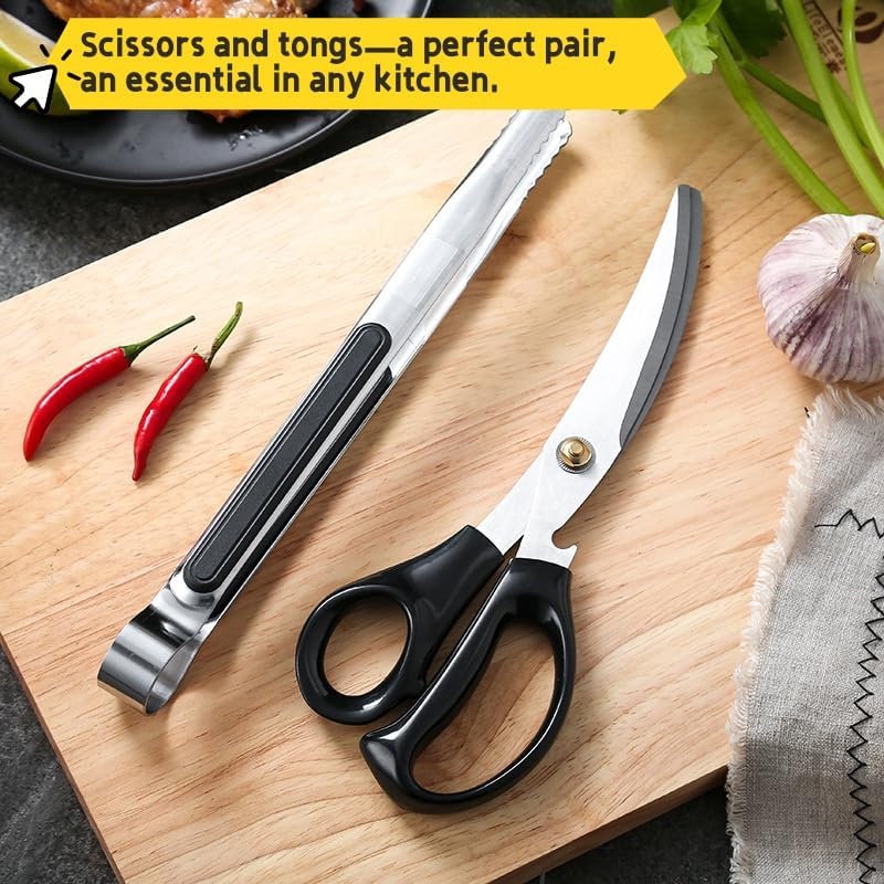 Korean Barbecue Scissors And Tongs Set, Bbq Scissors Bbq Tongs, Stainless Steel Ergonomic Sharp Shears And Clips For Kitchen, Cooking Clips,Pizza Shears For Easy Use (Black) - Image 5