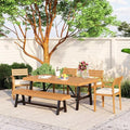 6-Pcs Outdoor Patio Dining Table & Chair & Bench Set for 6, Wooden Outdoor Dining Table Set with Removable Cushion, 6-Pcs, Wood by JJKFurniture-kevinplus