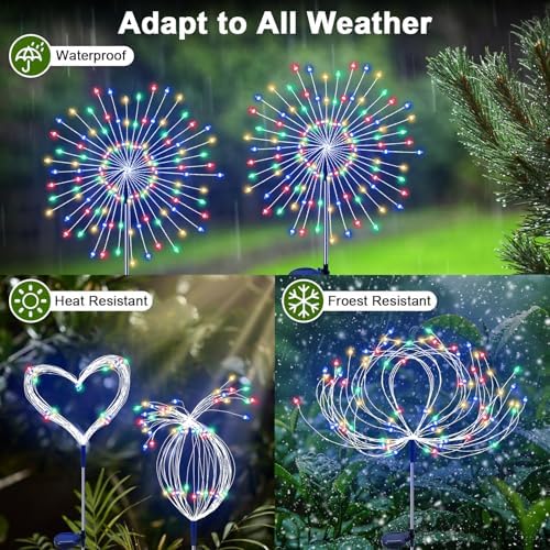Solar Garden Lights Outdoor, 2 Pack 120 LED Twinkling Firework Lights Decorative with 2 Modes, Outdoor Waterproof Solar Starburst Light for Outside Yard Pathway Garden Decor, Multicolor - Image 3