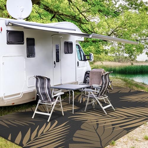GENIMO Outdoor Rug, Waterproof Plastic Rugs 9'x18' for Camping Black Brown - Image 5