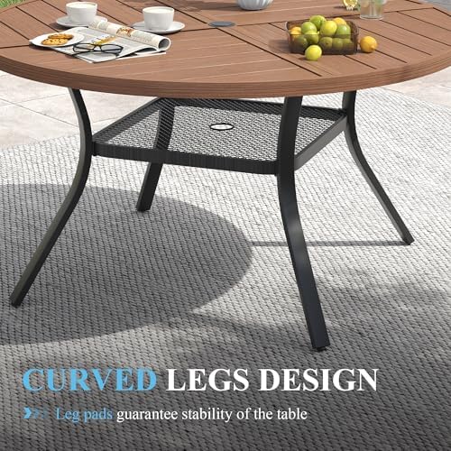 VICLLAX Patio Table and Chair Set of 4, All Weather Metal Round Outdoor Dining Furniture Set-40.6" Round Outdoor Table and Chairs, Walnut Wood Grain Tabletop - Image 6
