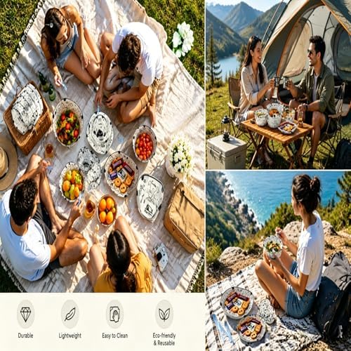 Collapsible Camping Tableware Set - 6 Pack Foldable Cups, Bowls & Plates Combo with Utensils, Lightweight, Portable, Easy to Clean & Heat Resistant for Picnic, Hiking, Travel, RV - Image 4