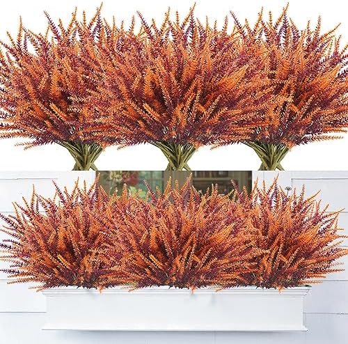 20 Bundles Artificial Lavender Flowers for Outdoors - UV Resistant Faux Fall Flowers, Fake Plastic Shrubs Plants for Home Garden Porch Autumn Decor by Ruidazon