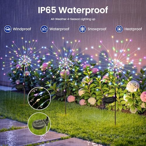 4Pack Solar Lights Outdoor, Multicolor Firework Lights - Image 4