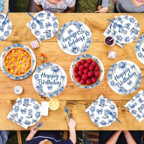 96Pcs Blue Chinoiserie Western Cowgirl Party Decoration Serves 24 - Image 7
