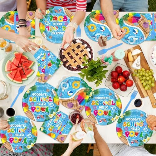 200pcs Goodbye School Hello Pool Plates Napkins End of School Year Party Tableware Set School's Out Disposable Decoration Summer Pool Dessert Plates Serve 50 Guests for Birthday Party Supplies - Image 6