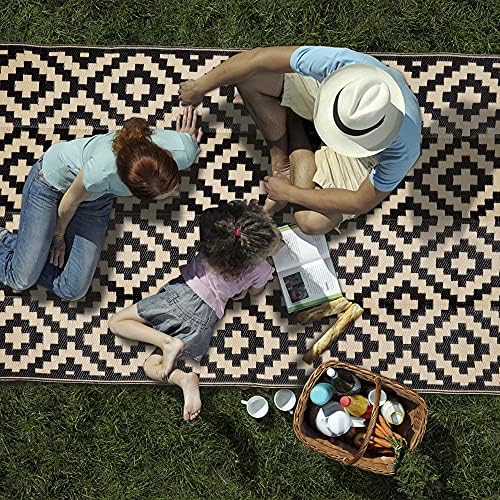 SAND MINE Waterproof Outdoor Rug 5x8 ft, Plastic Reversible Rug, Modern Area Rug, Large Floor Mat for Outdoors, RV, Patio, Backyard, Deck, Picnic, Beach, Camping, Black & Beige (Pack of 2) - Image 6
