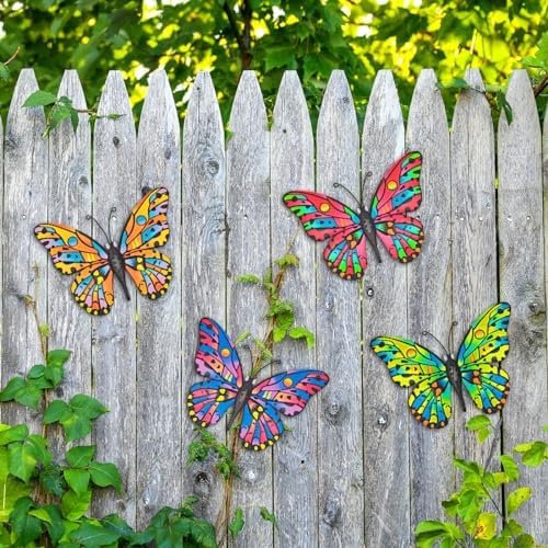4 Pack Outdoor Butterfly Wall Decor - 9.6 inches Metal Butterfly Wall Art Decorartion for Yard Fence Garden Patio Balcony - Image 2