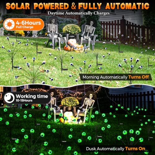 Halloween Decorations Outdoor, 8Pack 64 LEDs Solar Eyeball Lights - Image 4