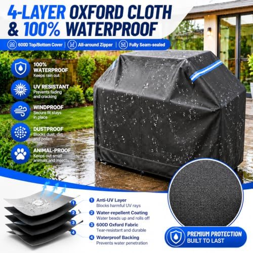 Fully Enclosed Grill Cover 60-Inch,Waterproof Zipper Grill Cover,BBQ Grill Cover Made of 600D,Animal Fade-Resistant,UV-Protection,Gas Grill Cover for Weber,Nexgrill CharBroil and More Black - Image 6