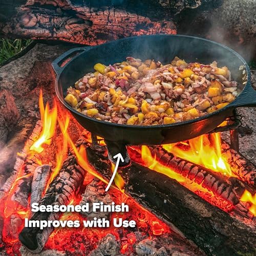Coghlan's Cast Iron Skillet – 10-Inch Pre-Seasoned Frying Pan with Dual Pour Spouts & Helper Handle for Campfire Cooking, Stove, Grill, or Oven – Durable Outdoor Cookware - Image 4