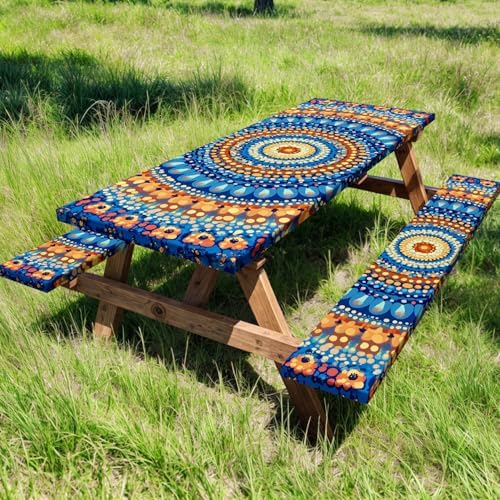 Picnic Table Cover with Bench Covers and Bag, Camping Essentials, Waterproof Windproof Camping Tablecloth, Fitted Tablecloth Cover with Elastic Edge for Indoor Outdoor 3 PCS 30x96 Inch - Image 2