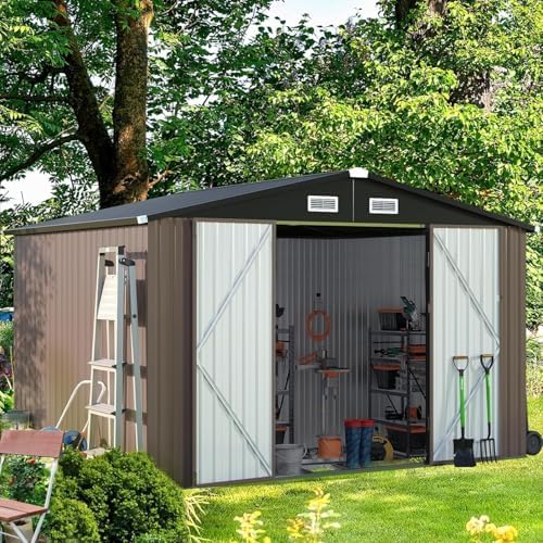 Aoxun 10x8 FT Shed Outdoor Storage Shed, Brown - Image 7