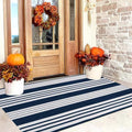 Blue and White Outdoor Rug 3'x 5'Striped Front Porch Rug Layered Door Mat by BUAGETUP