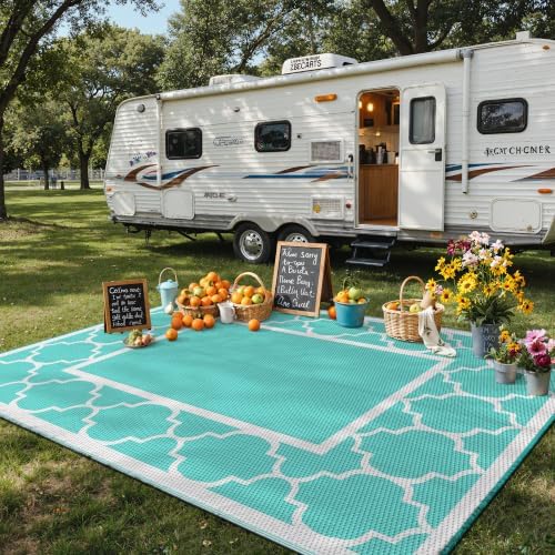 GENIMO Outdoor Rug, Waterproof Plastic Rugs for Patio, 8'x10' Aqua Blue - Image 3