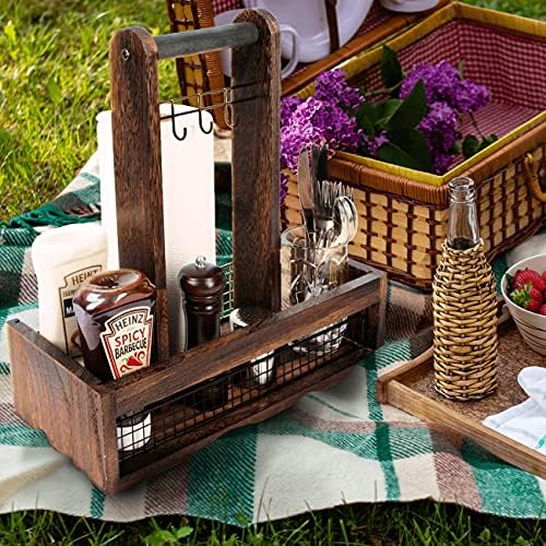 J JACKCUBE DESIGN Rustic Wood Tabletop Organizer for Outdoor Dining, Grill, BBQ Condiment, Spices, Spatula, Tong, Utensil Holder and Paper Towel Serving Caddy - MK718A (Rustic Wood) - Image 4