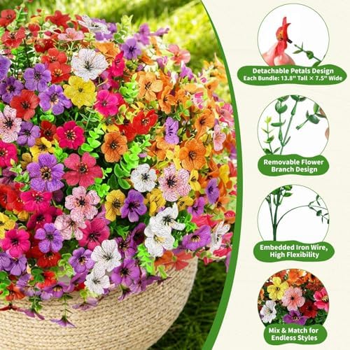 Artificial Outdoor Flowers, UV Resistant Waterproof Faux Plants, 20 Bundles - Image 3