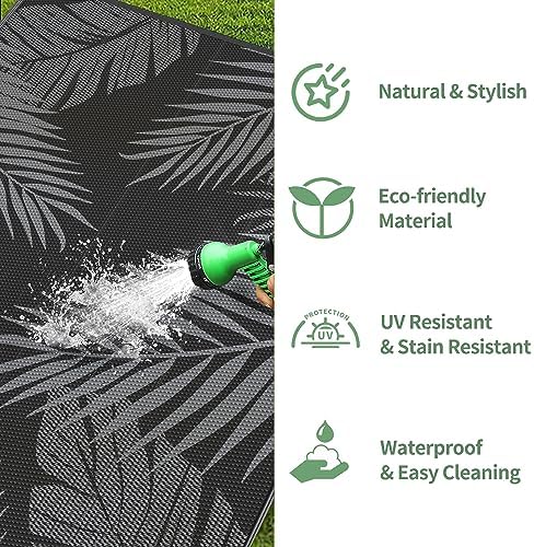 GENIMO Outdoor Rug, Waterproof Plastic Rugs for Patio, 8'x10' Black Grey - Image 6